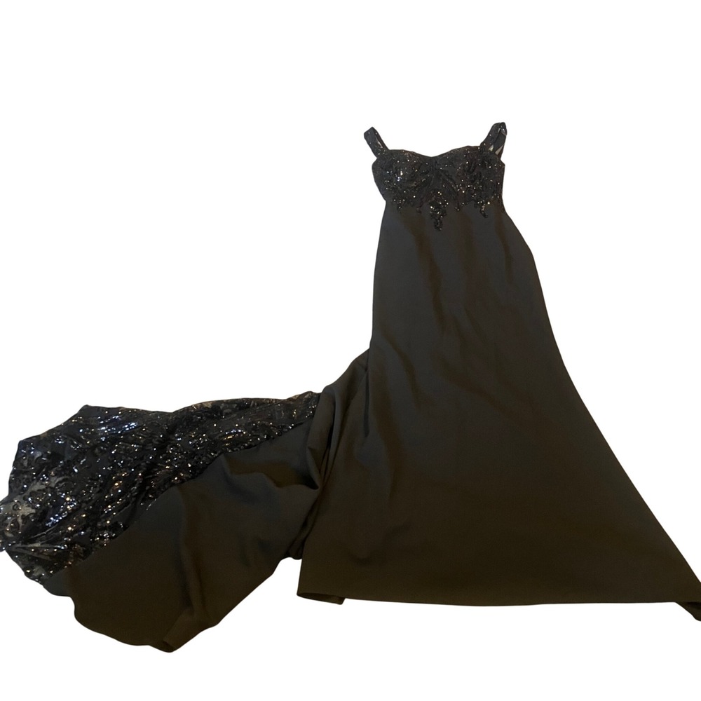 JJs House Black Sequin Evening Gown Homecoming Dress Train Custom Size 0 or 2 XS